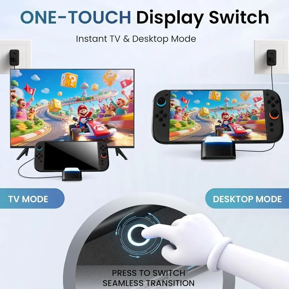 PORTHOLIC Nintendo Switch 2 Dock 4K HDMI 60W PD Portable TV Charging Stand